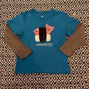 Tea Collection Long Sleeve Layered Sushi Graphic Blue Tee